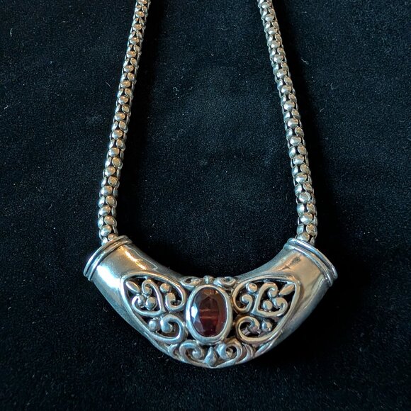 Sterling Silver Red Garnet Celtic Slide Pendant Necklace 17.5" - Picture 4 of 6